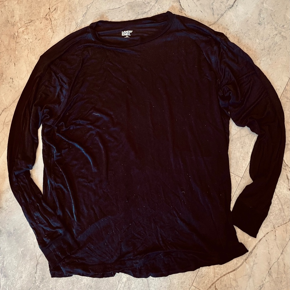 Lands End 100% Silk, CrewNeck Baselayer, XXL Black NWT - Picture 3 of 7